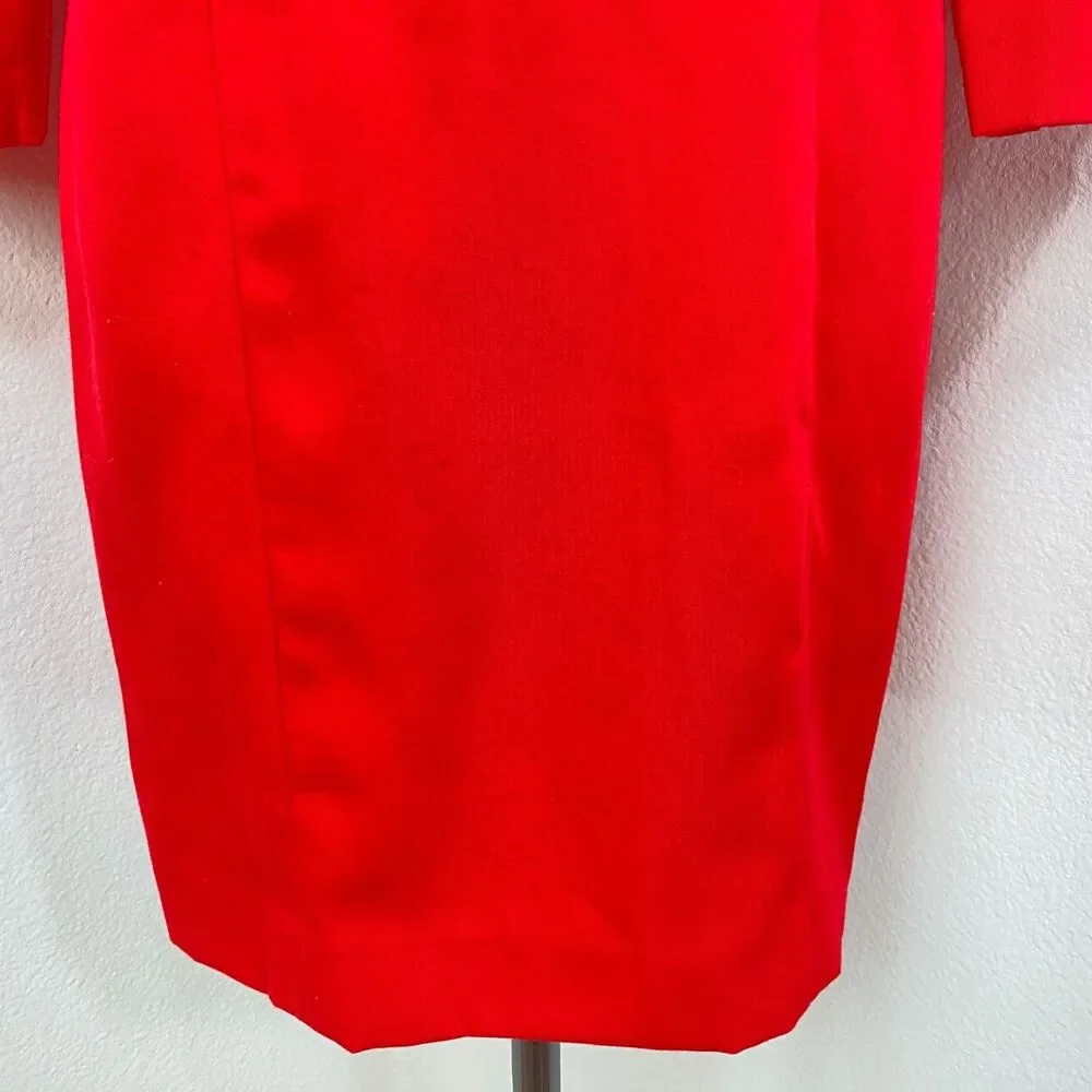 Vtg 80 Danny & Nicole Red Shift Dress 6 petite Gold Buttons Long Sleeves Modest